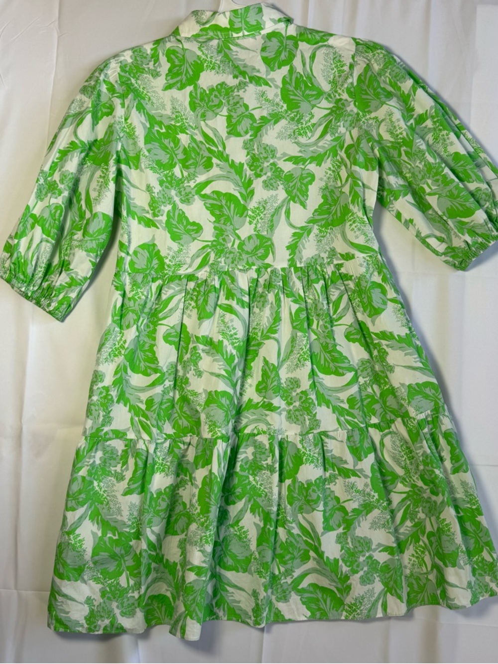 Olivaceous Womens Green Leaf Cotton Tiered Mini Dress Medium - Picture 8 of 14